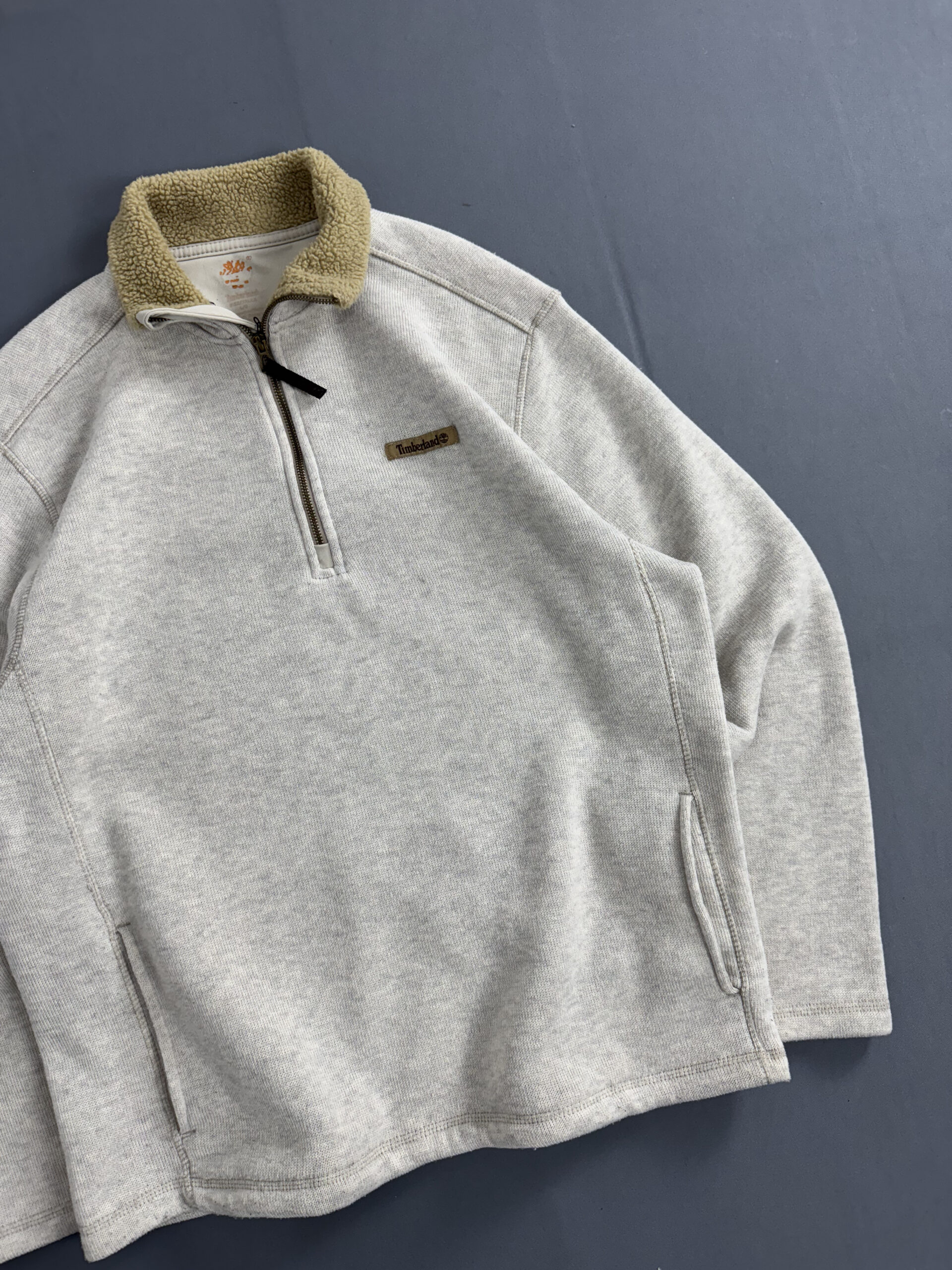 Blusa Timberland Half Zip Forrada em Sherpa – Off White - Imagem 3